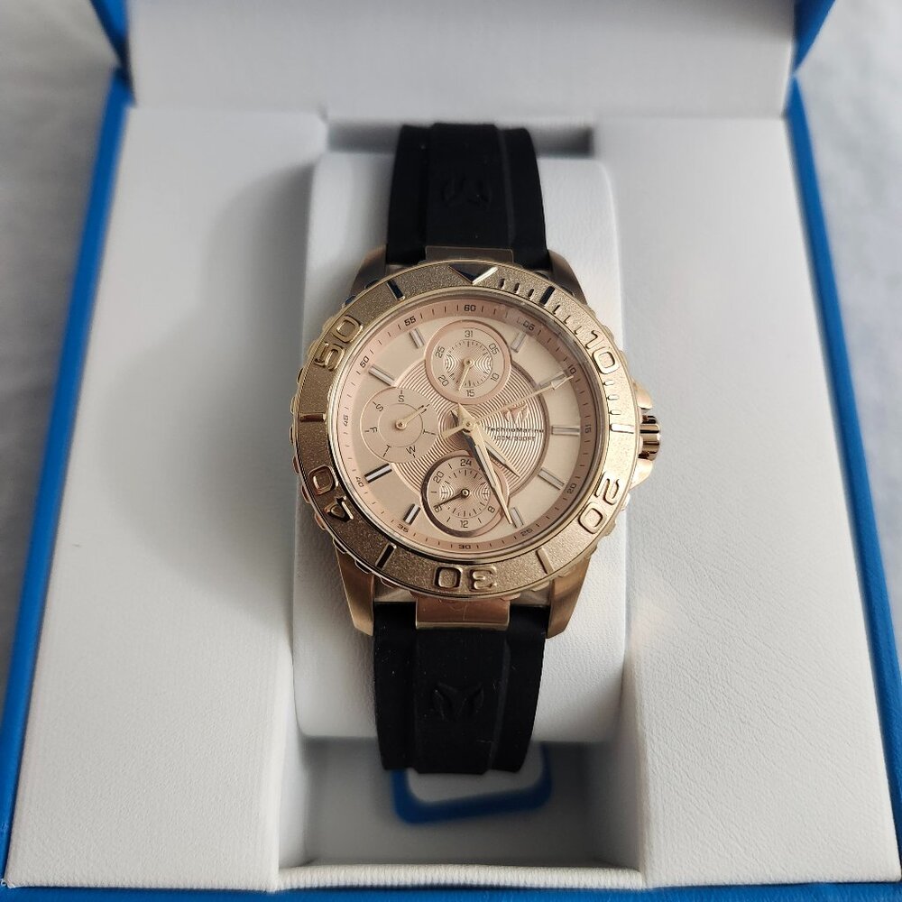 TechnoMarine TM‑725015 Women’s Watch • Black Silicone • 3 Subdials • NWT • $350